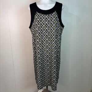 J. Jill Shift Dress Medium Black Ikat Wearever Collection Sleeveless Stretch